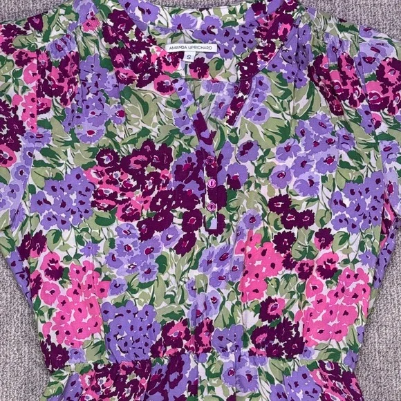 Amanda Uprichard Silk Floral Puff Sleeve Mini Dress S Multicolor NWOT Boho - Picture 6 of 10